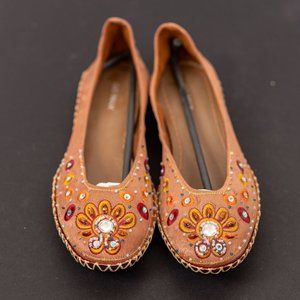 Go Max Beaded Embellished Gold Sequin Ballet Flat Shoe Women's 8.5